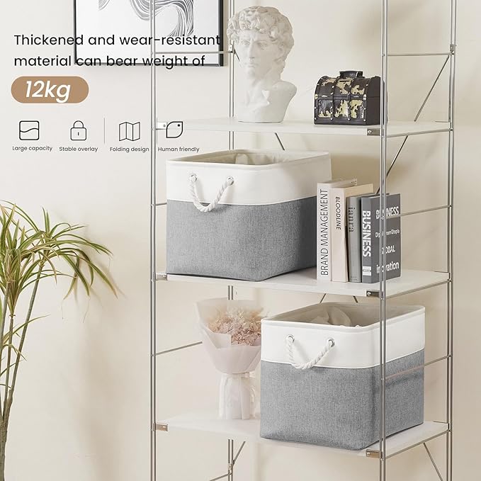 Large Storage Baskets- 16x12x12 inch Storage Bins for Shelves and Closet Organizing, Foldable Fabric Bin for Home Organizatio
