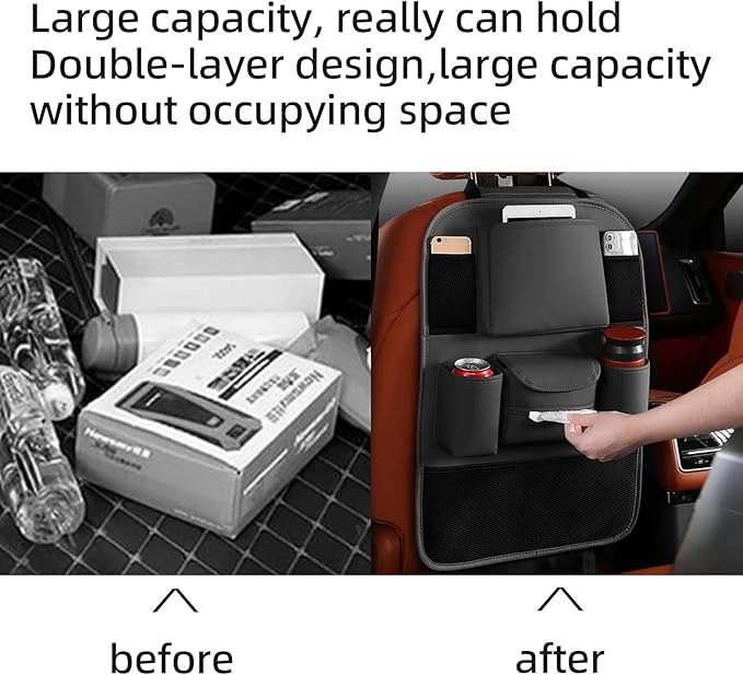 Car Backseat Organizer with Touch Screen Tablet Holder,7 Storage Pockets Protectors Kick Mats Travel Accessories for Kids-Black