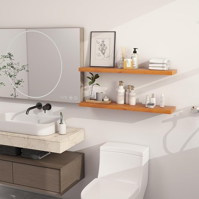 Vivelove Solid Wood Floating Shelves 36 Inches Long, 8”Deep x 1.4” Thick Wall Shelves for Bathroom, Living Room, Kitchen, Bed