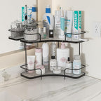 FOLLOWIN 2 Tier Bathroom Countertop Corner Organizer, Countertop Perfume Tray, Vanity Counter Shelf, Skincare Makeup Cosmetic