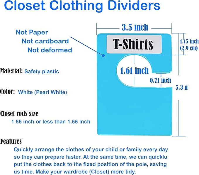 16 Pack White Clothing Rack Size Dividers Plus 45 Labels (1 Inch) and 18 Large Blank Labels, Large Rectangular Clothing Close