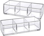 Amazing Abby - Glamour - 2-Pack Acrylic 3-Compartment Makeup Organizer, Transparent Plastic Lipstick Holder, Perfect Bathroom