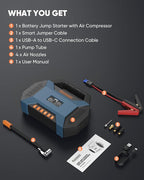 2500A Car Jump Starter with Air Compressor - 120PSI Tire Inflator, 40W Fast Charging, 48.84Wh Portable Power Bank, Voltage