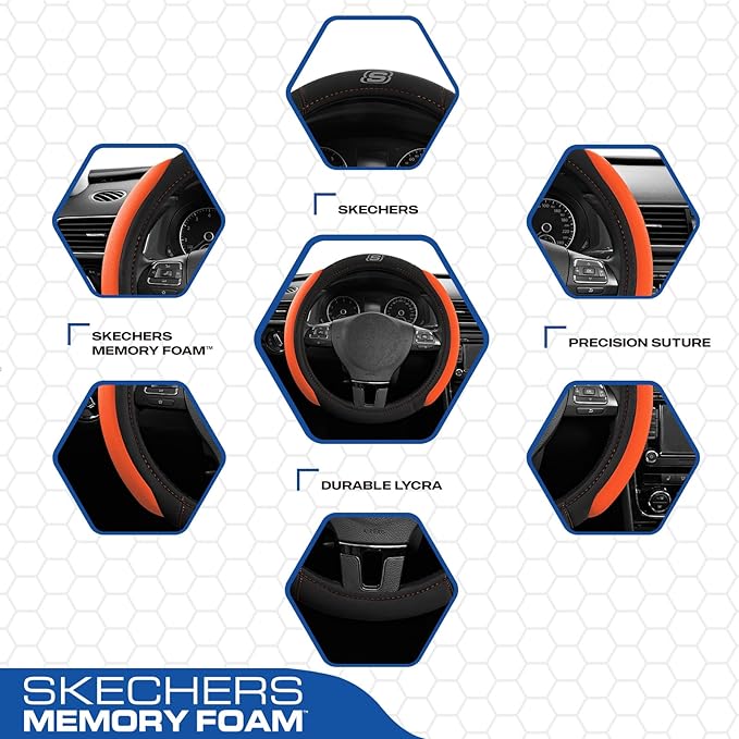 Skechers Steering Wheel Cover, Memory Foam Car Steering Wheel Cover,14.5-15inch Anti-Slip Safety Comfortable Desgin, Universa