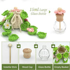 Crochet Car Air Freshener, 15ml Empty Refillable Oil Diffuser Bottle with Hanging Crochet Flowers Plant for Car Rearview Mirr