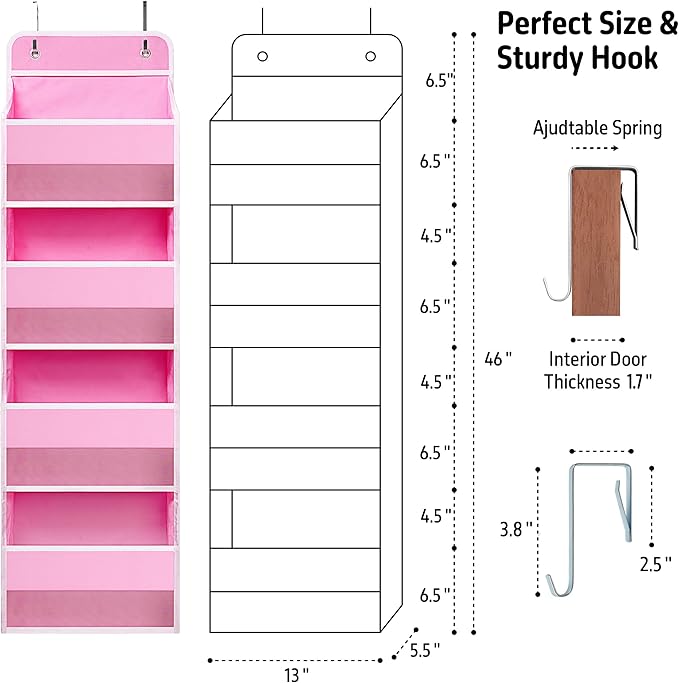 TYMENSH Over The Door Hanging Organizer with 4 Large Pockets – Closet, Bathroom, Nursery, Bedroom, Dorm Storage for Toys, Cos