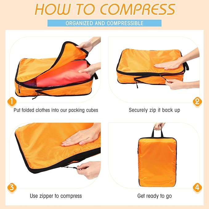 5 Pack Compression Packing Cubes for Travel Space Saving Cubes Luggage Organizer for Suitcase(Pastel,L)