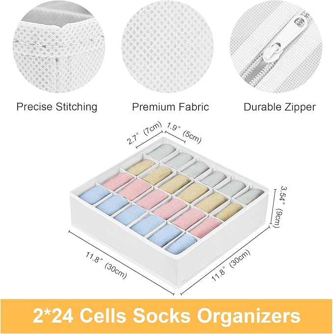 Joyoldelf Sock Organizer Drawer Organizer - 2 Packs Underwear Organizer, 48 Cells Collapsible Closet Organizers and Storage S