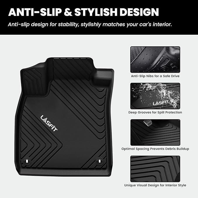 LASFIT Floor Mats for Honda Accord Sedan 2026 2025 2024 2023 (Gasoline & Hybrid), All Weather Protection Custom Fit Anti-Slip TPE Floor Liners,1st & 2nd Row, Black