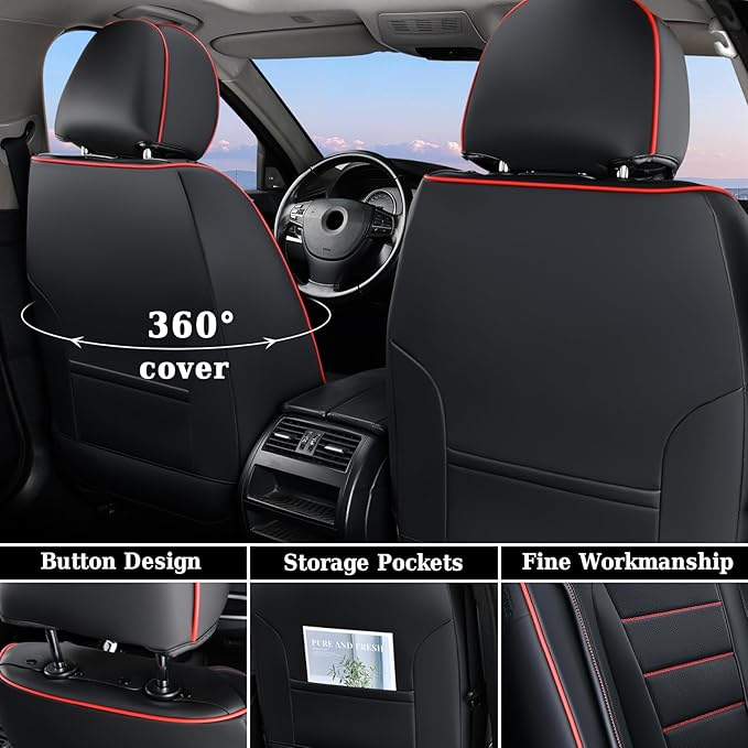 Coverado Seat Covers Full Set, Seat Covers for Cars, Car Seat Cover, Car Seat Protector, Nappa Leather Car Seat Cushion, Wate
