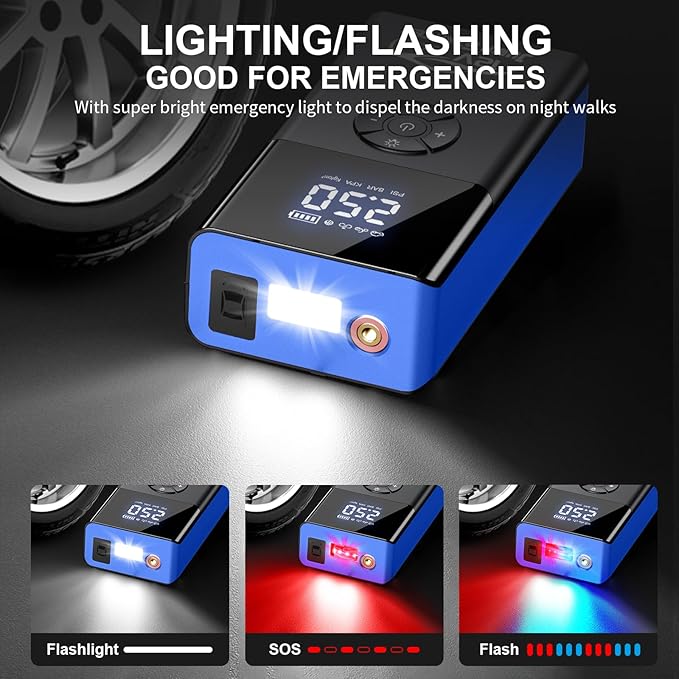 Jump Starter with Air Compressor, 8000A 180PSI, Portable Car Battery Jump Starter (All Gas/12L Diesel) 12V Automobile Jump
