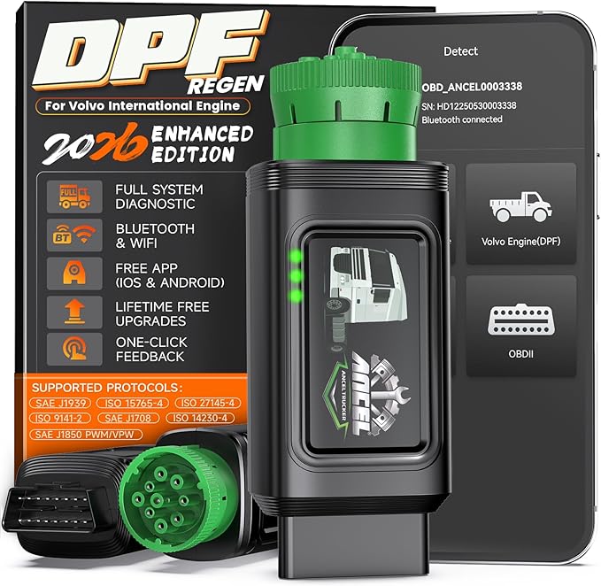 ANCEL HD120 Heavy Duty Truck Scanner with DPF Regen for Volvo & International MaxxForce Engine, Full-System HDOBD & OBD2 Diesel
