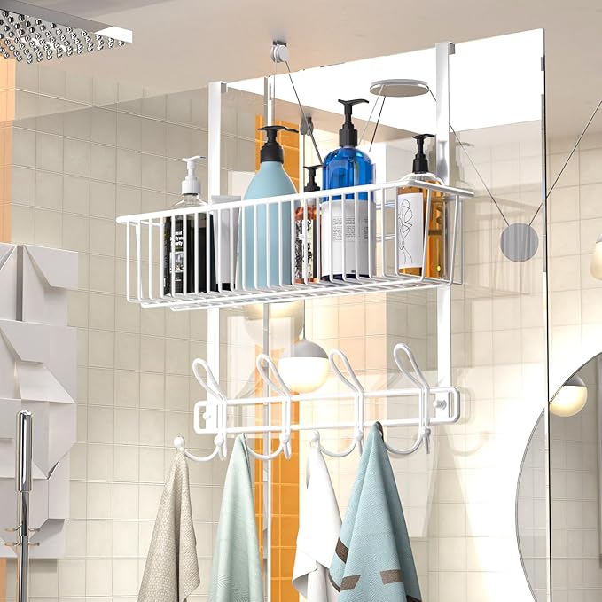 Kaiferty Over The Door Hooks Organizer,Door Hanger Door Storage with Basket,Over The Door Towel Rack Coat Hooks with 12 Hooks