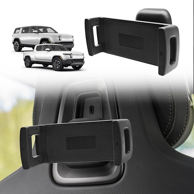 BestEvMod Seat Back Second Row Anchor 1/4 Screw Mount Phone Holder Tablet Mag Safe Compatible with 2022-2024 2025 2026 Rivian R1T&R1S Backseat fits All Phones&Android 360° Adjustable(Tablet Holder)