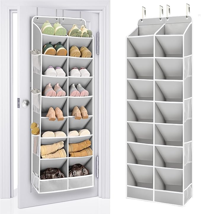 ULG Over The Door Shoe Organizer with 16 Large Pockets, Hanging Shoe Rack for Closet Door, Space Saving Shoe Storage for Boot