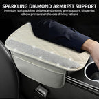 NBTEPEM Bling White Car Center Console Cover, Leather Car Arm Rest Cover with 2 Storage Bags, Universal Auto Armrest Protector Storage Box, Bling Accessories Interior for Most Vehicles