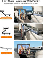 LISEN for iPad Holder Car Road Trip Travel Essentials Activities for Toddler Kids Gifts, Car Accessories for Women Interior Men Truck 3in1 Tablet Holder Back Seat Car Camping Headrest Organizer