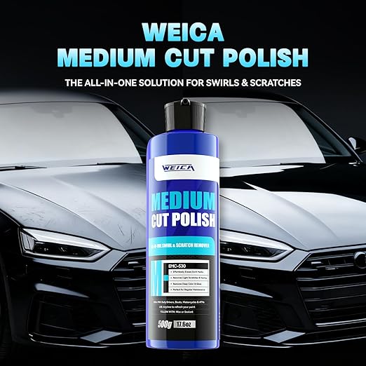 Medium Cut Polish - 17.6 Bottle for Swirl Marks & Light Scratch Removal - Safe Car Paint Polishing Compound - Use by Dual Action Polisher or Hand - All Clear Coats