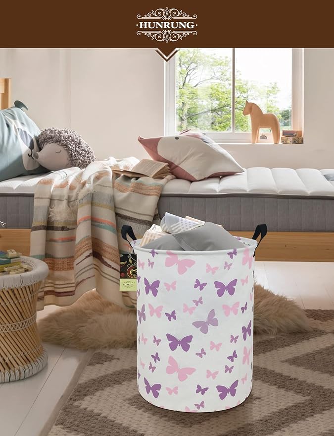 HUNRUNG Laundry Hamper,Large Canvas Fabric Lightweight Storage Basket Toy Organizer Dirty Clothes Collapsible Waterproof for 