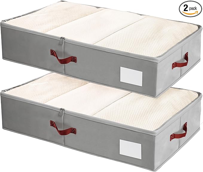 Criusia Under Bed Storage Bins with Clear PVC Lids – 2 Pack Large Underbed Organizers with Heavy-Duty Handles, Reinforced wit
