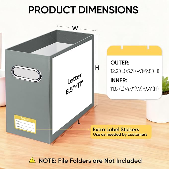 BALEINE File Organizer Box, Cardboard File Folder Organizer with Handle for Letter Size, Portable Collapsible Hanging Filing 