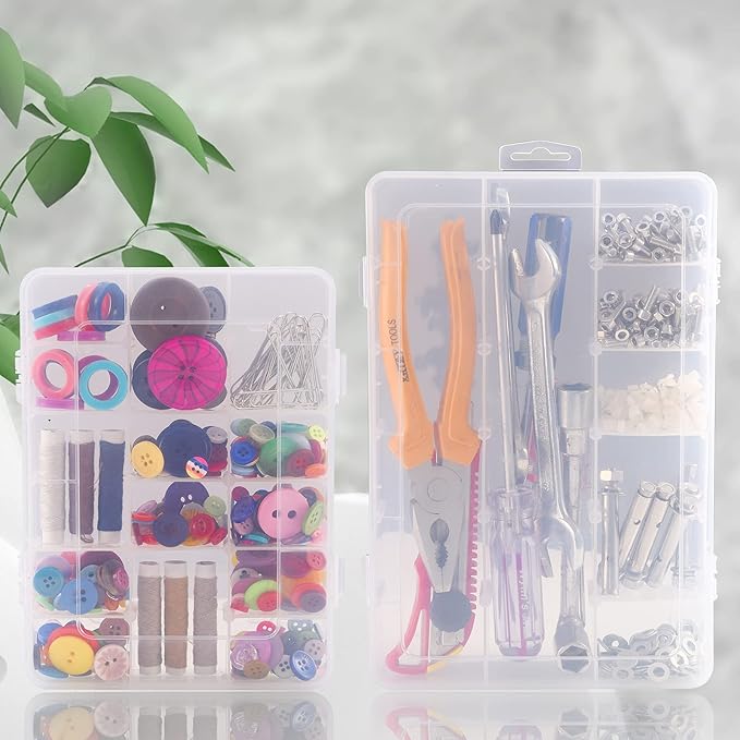 Exptolii 18 Grids Plastic Organizer Box with Dividers, Clear Compartment Container Storage for Washi Tapes Beads Crafts Jewel