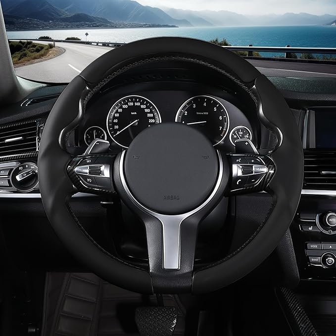 Steering Wheel Cover for BMW X3(2014-2017) X5(2014-2018) 3 Series(2012-2019) 5 Series(2014-2016) 328i 320i 330i 325i 528i 535i 530i 540i M3 2 4 6 Series X4 X6 M2 M4 M5 M6 (Black)