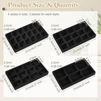 Junkin 12 Pcs Jewelry Tray Velvet Stackable Jewelry Organizer Trays Divided Earring Accessories Storage Containers Box (Rose 