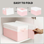 Large Closet Organizer Bins with Lids 4 Pack - 23 QT Collapsible Decorative Storage Boxes with Lids - Clothes Storage Bins wi