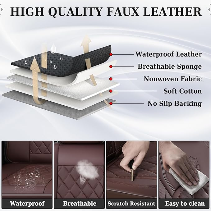 Coverado Car Seat Covers Full Set, Luxury Faux Leather Waterproof Seat Cover, Front and Back Car Seat Protector, Universal 5 