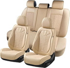 Coverado Car Seat Covers Full Set, Waterproof Nappa Leather Seat Covers for Cars, Universal 5 Seats Car Seat Covers, Front an