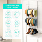 HapiRm Over Door Hat Rack - 3 Tier Wall Mounted Hat Organizer with 16 Hooks and 10 Movable Clips, Cap Hanger Storage up to 26