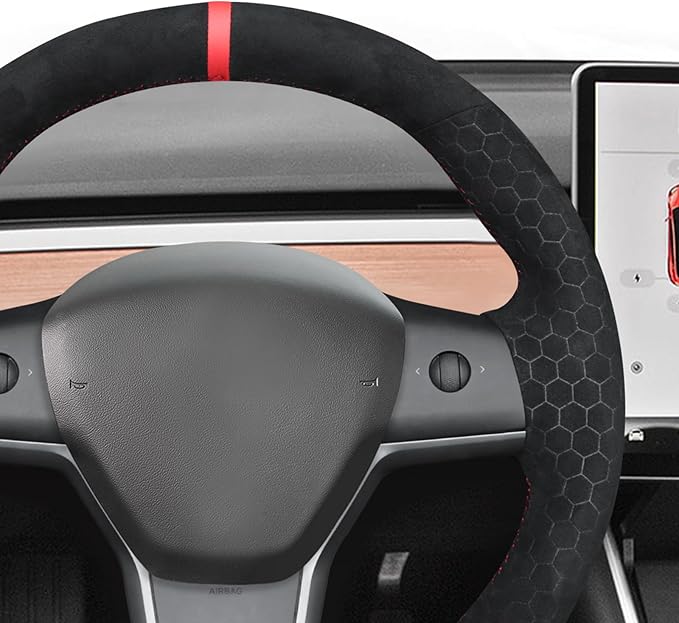 MEWANT Hand Stitched Steering Wheel Cover for Tesla Model 3 2017-2023 / Model Y 2020-2023 for Tesla Model 3/Y Accessories