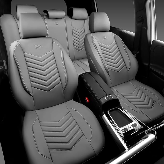 CAR PASS 3D Foam Faux Leather Car Seat Covers Full Set, Waterproof Grey Leather Seat Cover for Cars, Luxury Universal Fit for