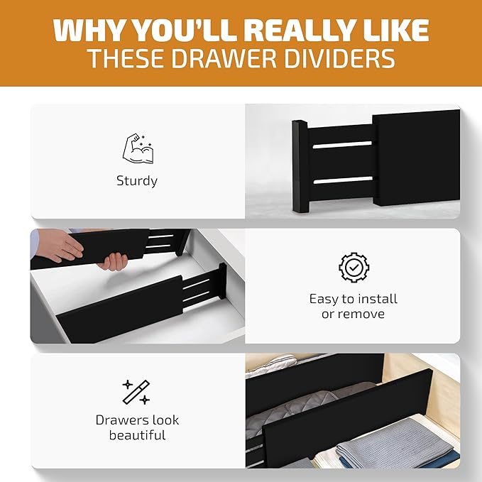 6 Pack Drawer Dividers 6 Inch High, 11”-17" Adjustable Bamboo Organizers Large Expandable Drawer Separators for Cloths, Dress