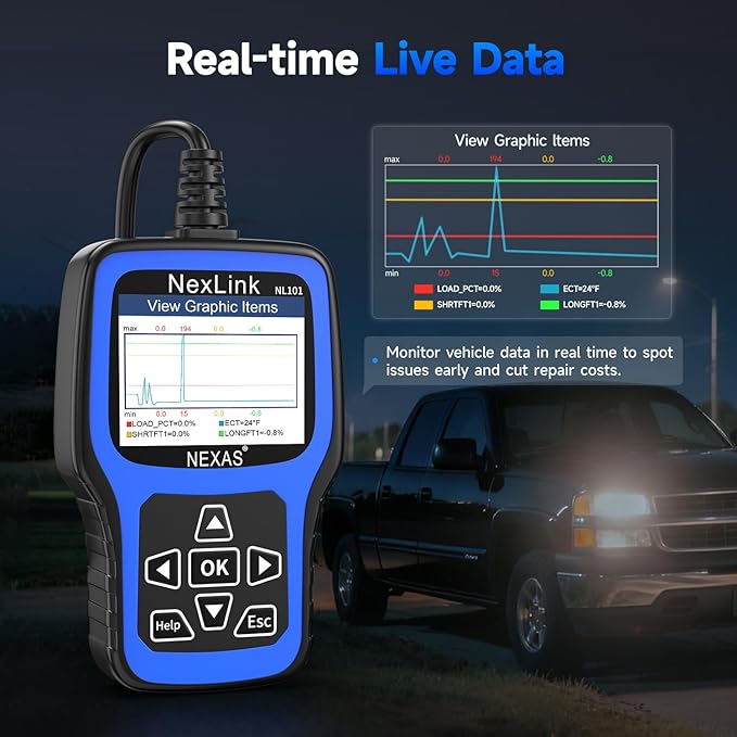NEXAS NL101 OBD2 Scanner with Battery Tester - Check Engine Code Reader, Car Diagnostic Scanner with Live Data, Freeze Frame,