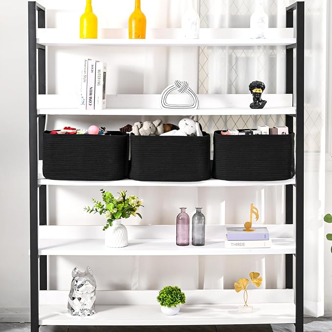ICERZCZ Large Storage Baskets for Organizing Shelves, Woven Cotton Rope Bins for Baby Nursery Organization, Book Toy Towel Or