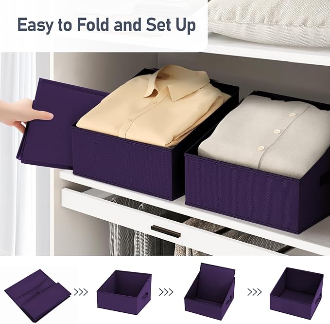 DIMJ Closet Storage Bins 10 Pack - Fabric Storage Baskets for Shelves, Collapsible Clothes Organizer with Handles, Trapezoid 