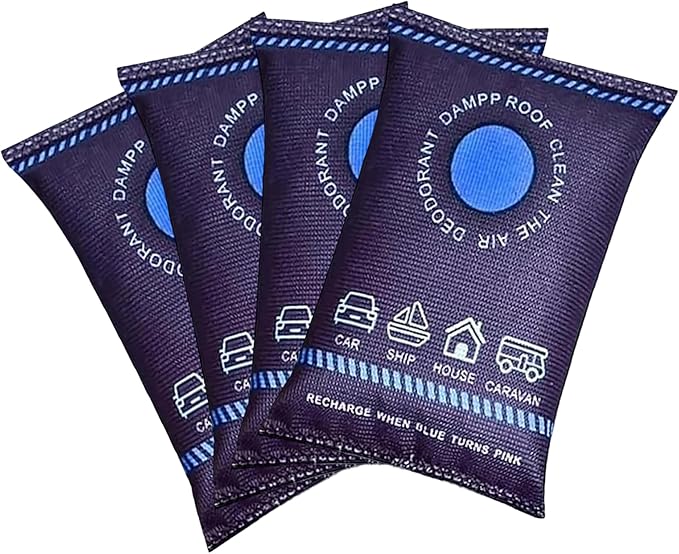 4Pcs Dehumidifier Bags, Closet Humidity Absorber, 200g Reusable Car Dehumidifier Bag, Portable Absorber for Vehicle, Wardrobe