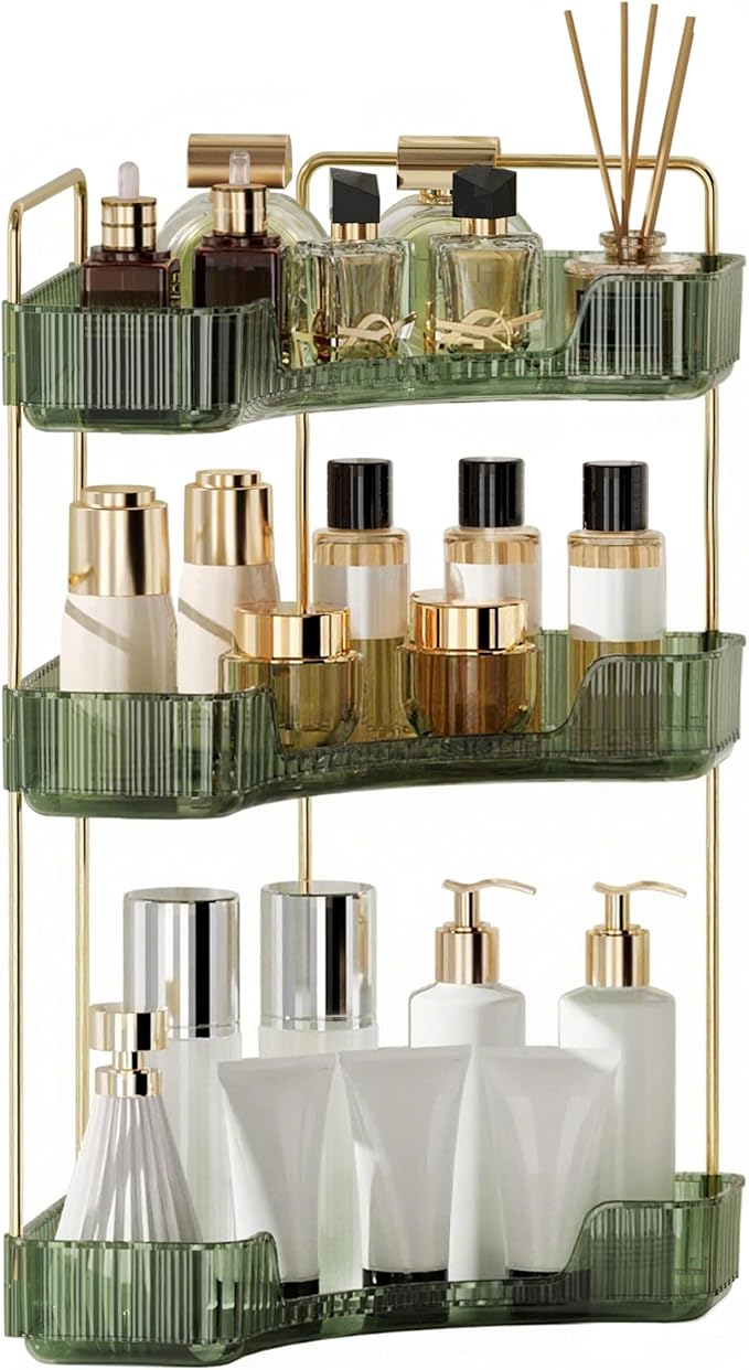 YCIA&DONE Corner Bathroom Counter Organizer, Makeup Organizer for Vanity, Skincare Cosmetic Perfume Tray, Corner Countertop S