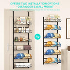 HapiRm Over the Door Hat Organizer - 6 Tier Wall Mounted Hat Rack with 6 Adjustable Metal Basket, Baseball Caps Organizer Sto