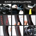 Microfiber Leather Car Steering Wheel Cover Anti-Slip Stitch Wheel Wrap Fit for Honda Civic Civic 9 2012 2013 2014 2015,Red