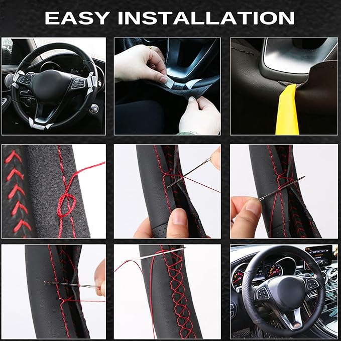 Microfiber Leather Car Steering Wheel Cover Anti-Slip Stitch Wheel Wrap Fit for Honda Civic Civic 9 2012 2013 2014 2015,Red