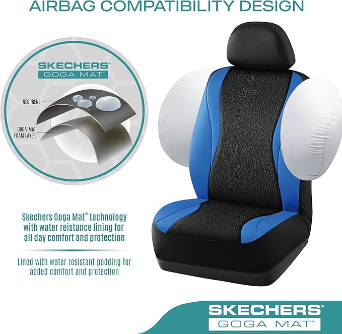 Skechers Car Seat Covers,Leather Seat Covers with GOGA Mat Technology,Waterproof Car Seat Covers Front Seats,Airbag Compatibl