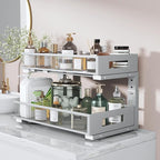 1 Pack 19IN Depth Under Sink Organizer, 2-Tier Pull Out Cabinet Organizer With Smooth Circular Rail, Large Capacity Metal Mes