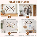 Accordion Wall Hanger, Wood Expandable Wall Mounted Hanger with 10 Hooks for Coats,Hats,Coffee Mug Ect,1 Pack Included, 10 Pe