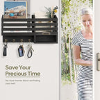 FifthQuarter Key Holder for Wall: Easy Mounted Key Rack and Mail Organizer with Store Shelf and Four Sturdy Keys Hooks Decor 