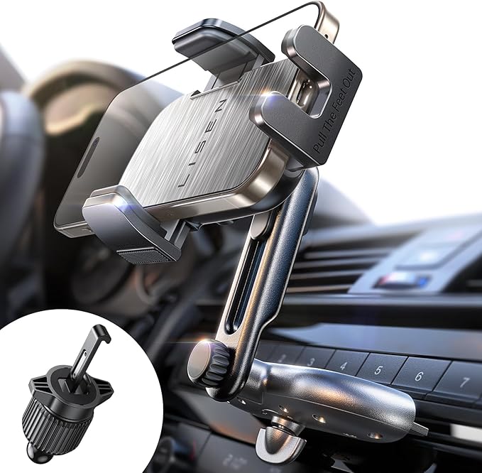 LISEN CD Slot Phone Mount for Car, Adjustable CD Phone Holder for Car Phone Mount for iPhone Ultra Sturdy Vent Cell Phone Holder Mount for iPhone 16 Pro Max Plus Accessories (Silver) Kits