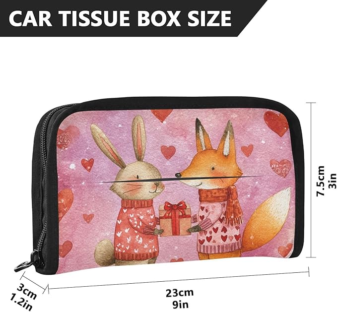 Car Tissue Holder Car Visor Organizer Tissue Box Holder for Car Sun Visor Organizer with Car Vehicle Accessories Essentials Interior for Women Men Valentines Fox Bunny Hearts Pink