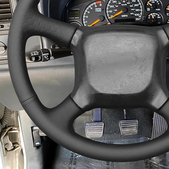 MEWANT DIY Black Solid Embossed Faux Leather Steering Wheel Cover for Chevy Silverado 1500 Astro Blazer C/K Kodiak S10